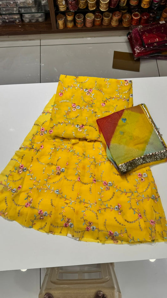 Adorable Yellow Embroidered Lehenga Choli for Kids - Festive Rajasthani Wear