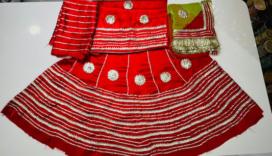 Girls' Traditional Red Rajasthani Poshak - Festive Wear with Silver/Gold Thread Work
