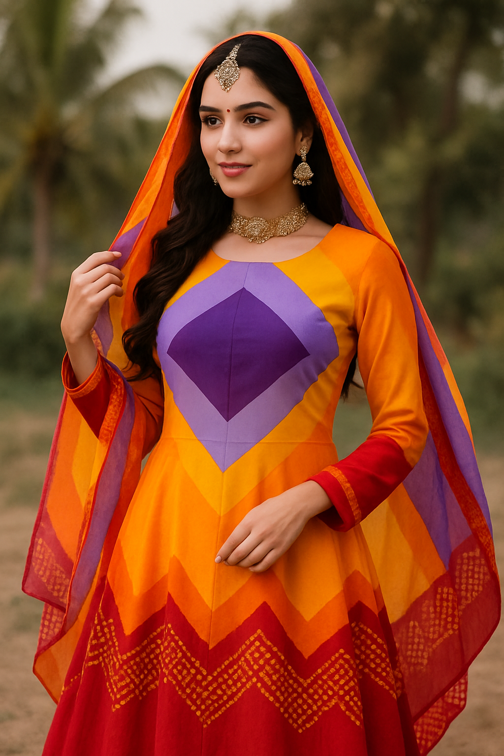 "Rajasthani Sunrise" - Vibrant Geometric Rajputi Jod