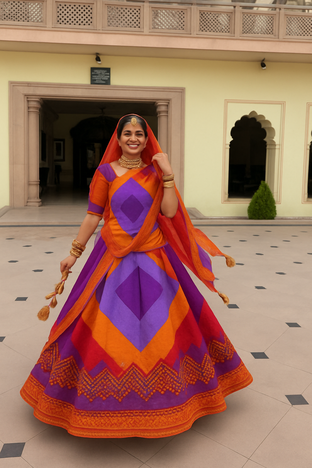 "Rajasthani Sunrise" - Vibrant Geometric Rajputi Jod