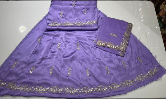 Exquisite Lavender Satin Rajasthani Lehenga Set with Paisley Zari Work