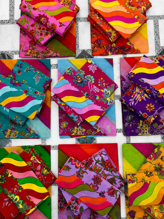 Vibrant Jaipuri Floral & Leheriya Cotton Suit Sets