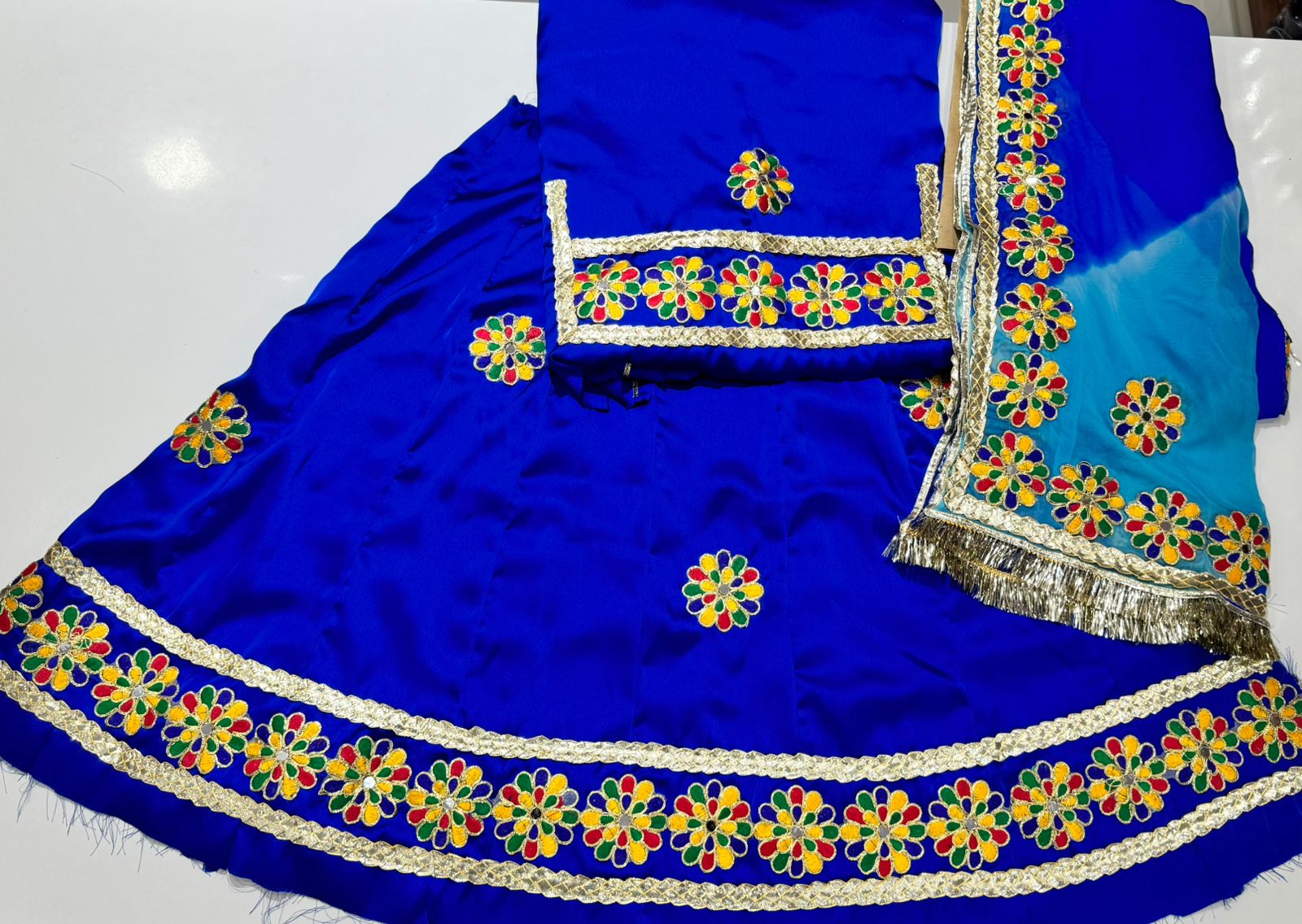 Little Princess Rajasthani Ghagra Choli Set - Vibrant Blue with Embroi The Rani Sa Ajmer Little Princess Rajasthani Ghagra Choli Set - Vibrant Blue with Embroi The Rani Sa Ajmer