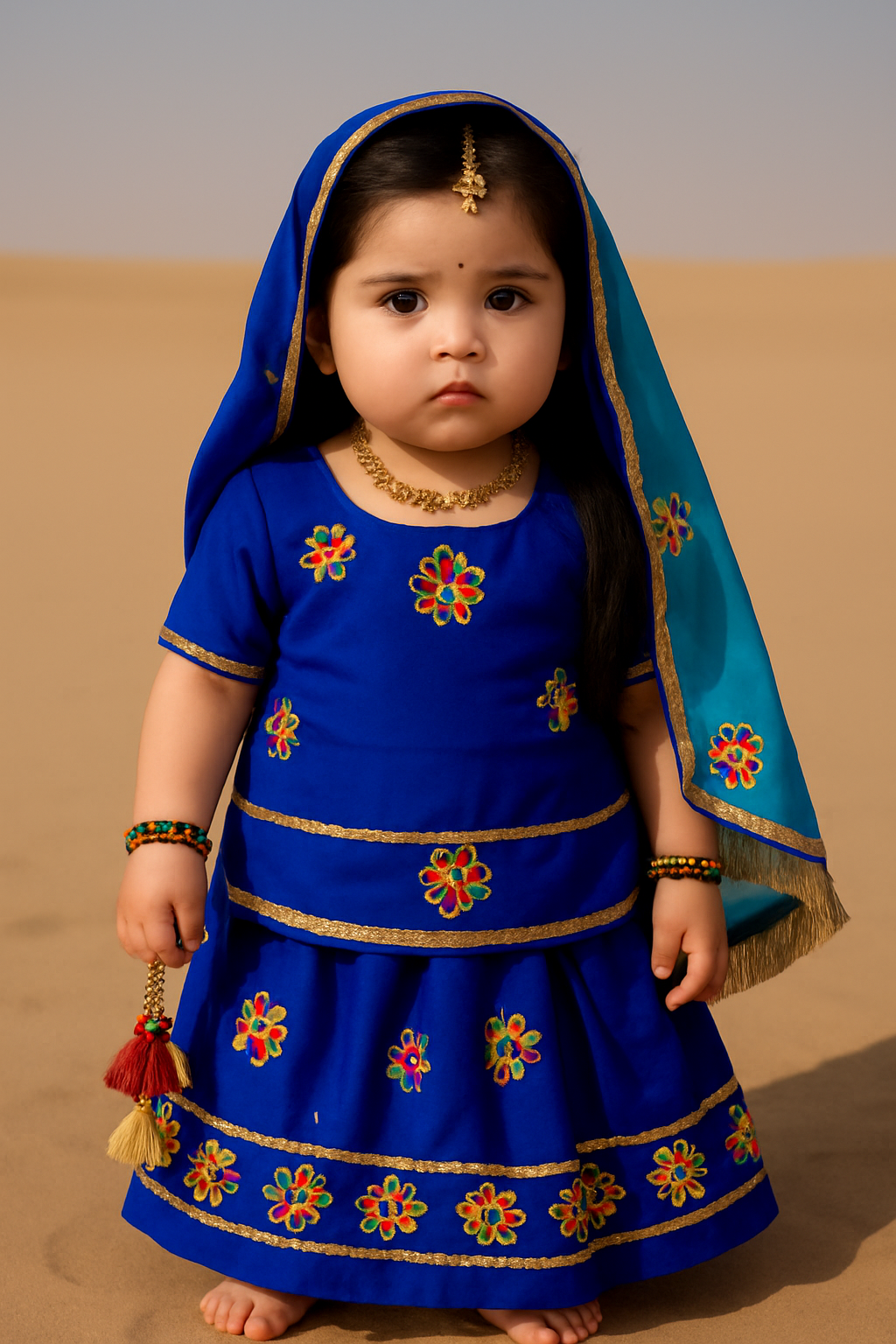 Little Princess Rajasthani Ghagra Choli Set - Vibrant Blue with Embroidery & Gota Patti